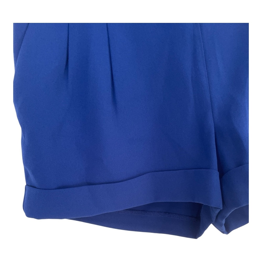 Express Royal Blue Pleated Cuffed Dress Shorts Women Size 2 Side Zip Pocketed - Picture 3 of 7